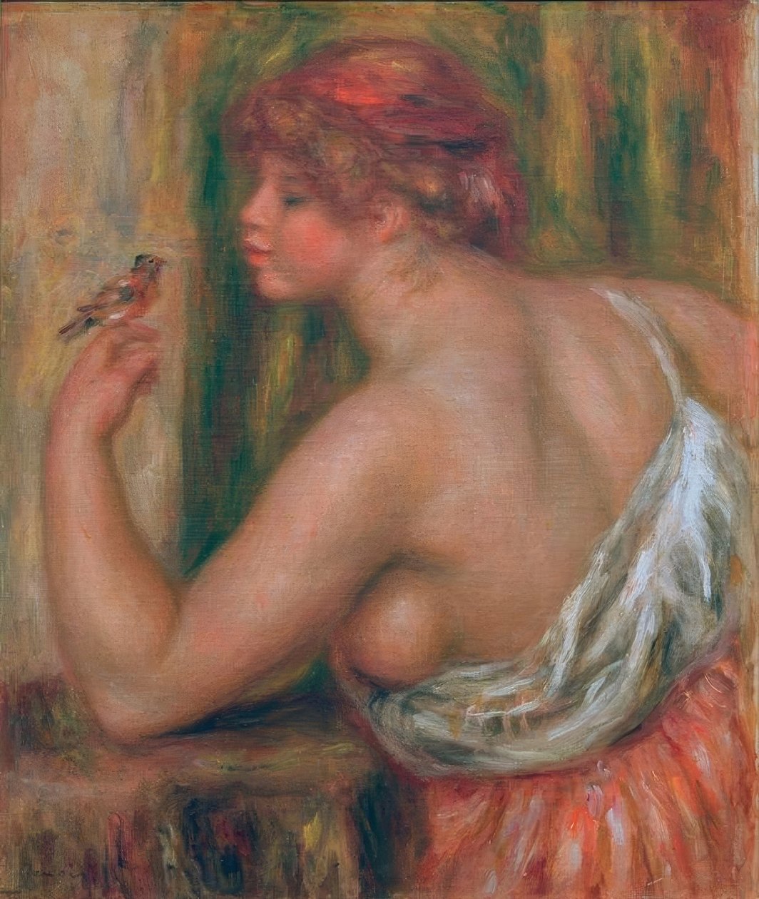 Vrouw met vogeltje door Pierre-Auguste Renoir