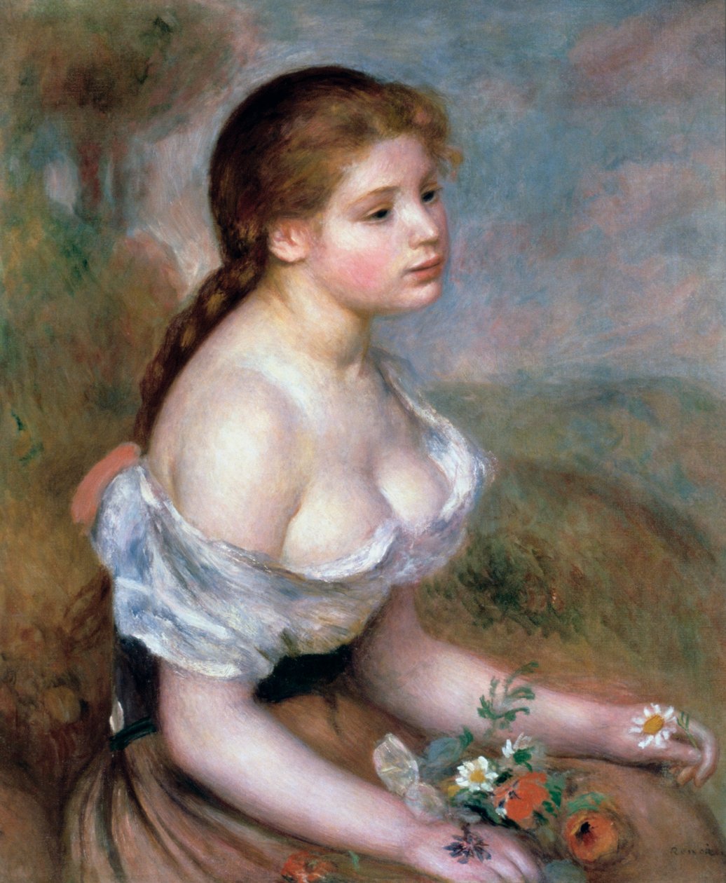 Meisje met bloemen, ca. 1900 door Pierre Auguste Renoir