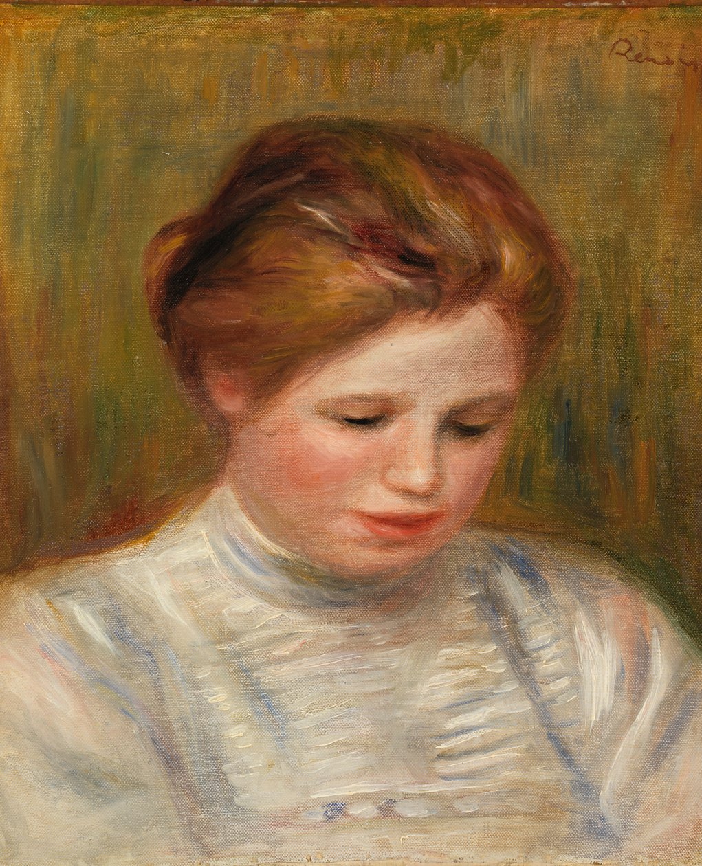 Hoofd; ook wel Etude de brodeuse genoemd door Pierre Auguste Renoir
