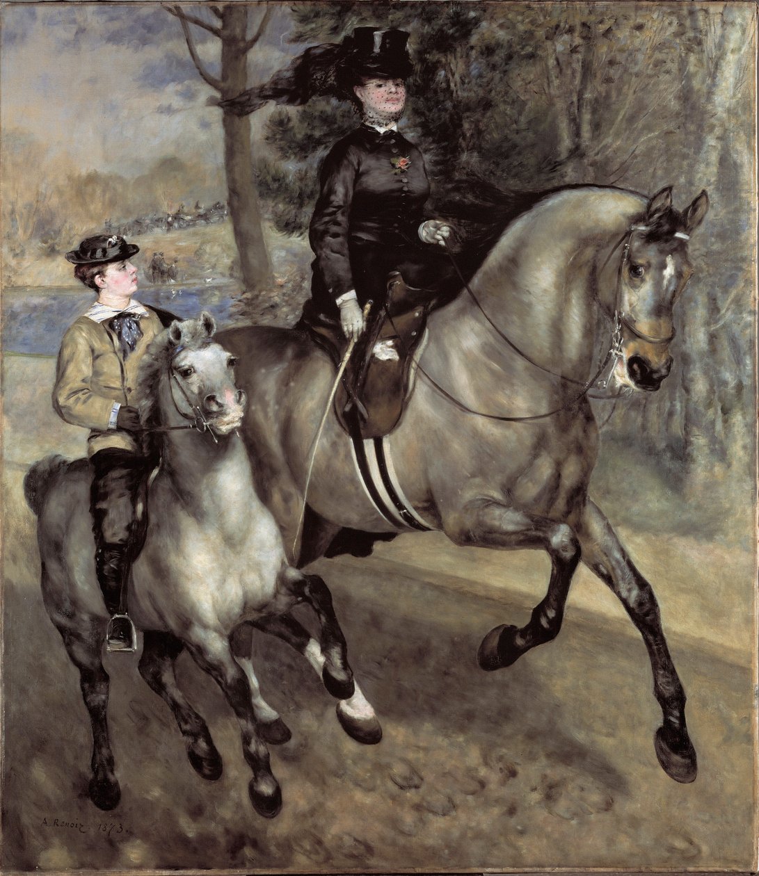 Ruiters (of paardrijden) in het Bois de Boulogne door Pierre Auguste Renoir