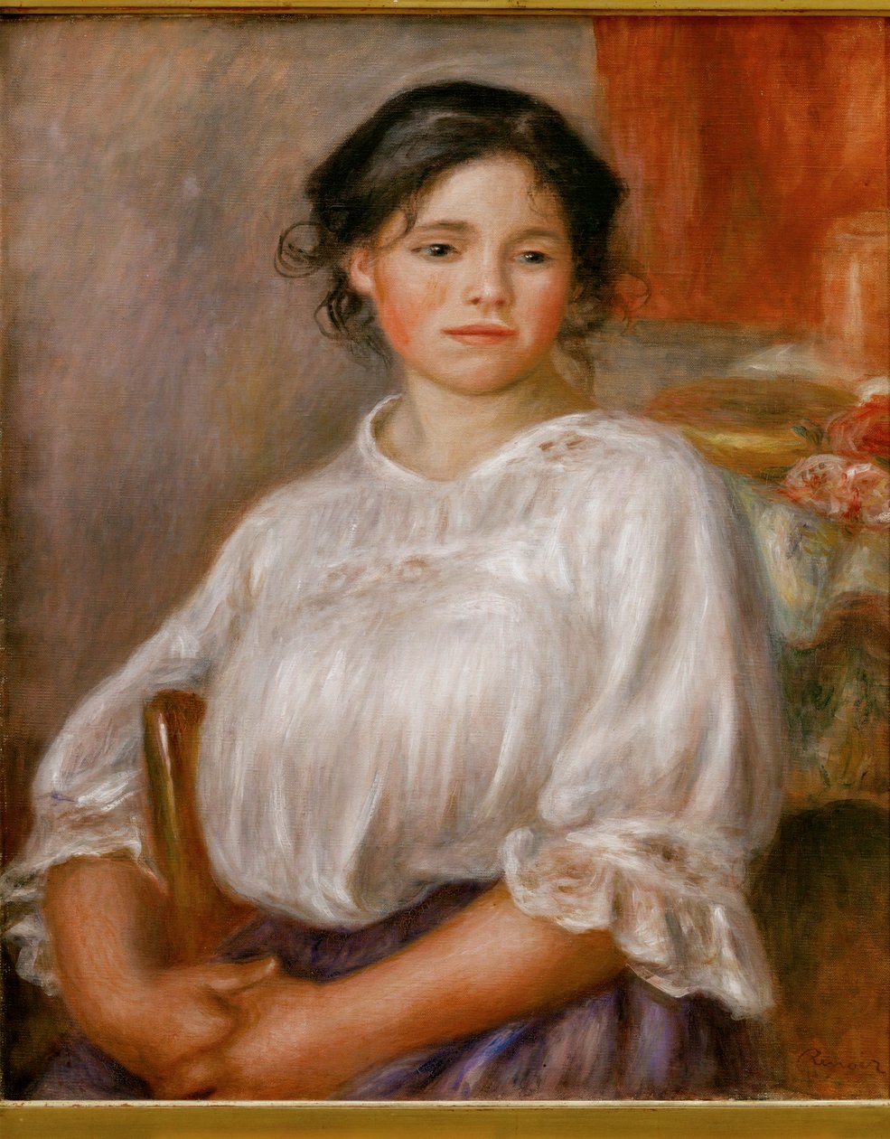 Jeune fille assise (olieverf op doek) door Pierre Auguste Renoir