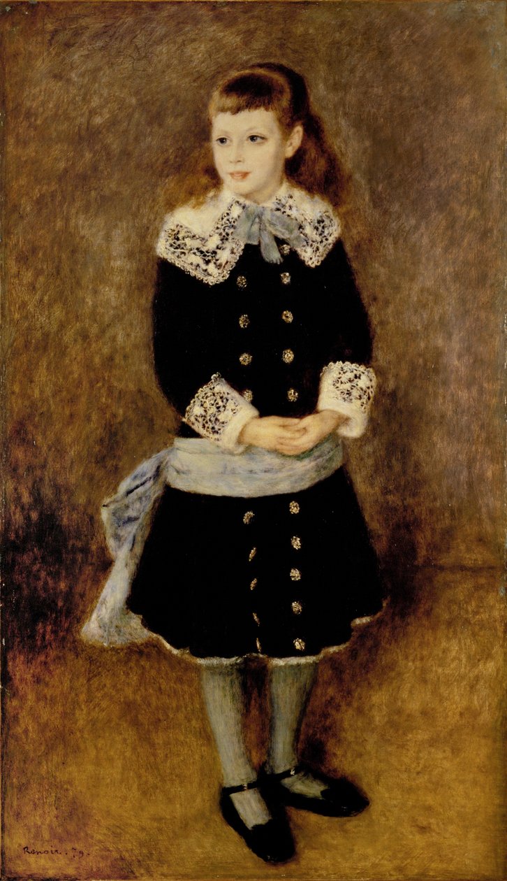 Het meisje met de blauwe riem ... (olieverf op doek) door Pierre Auguste Renoir
