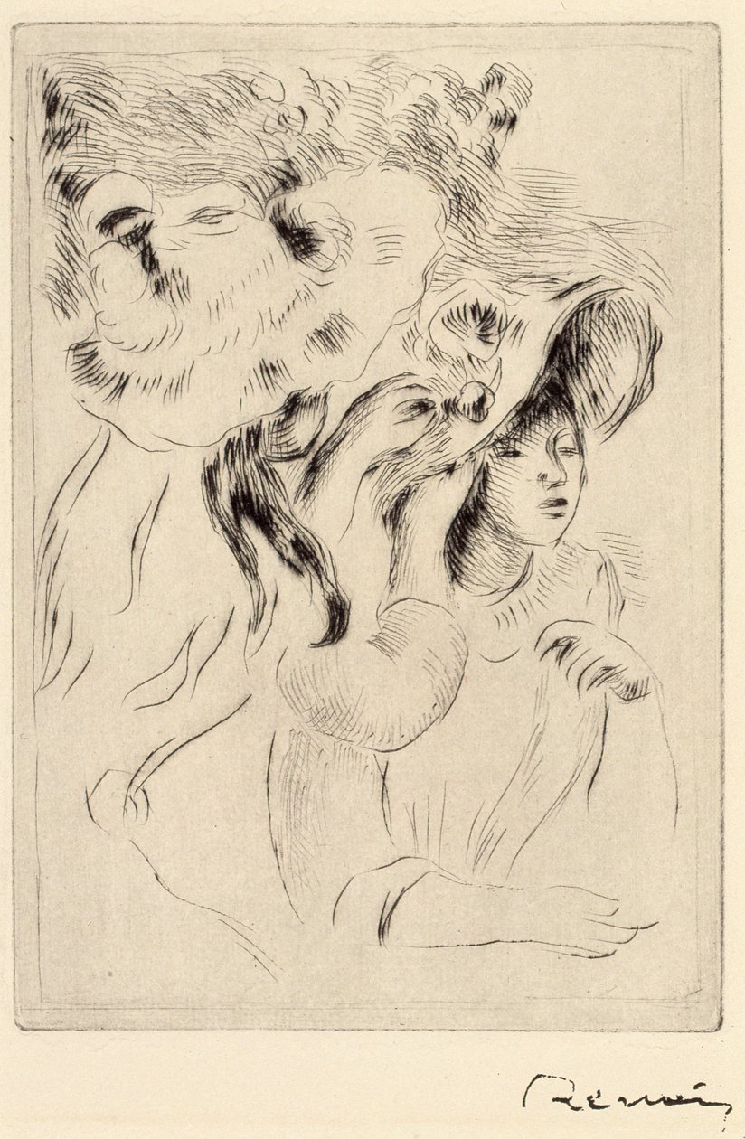 Le Chapeau Epignele, De hoed vastpinnen door Pierre Auguste Renoir