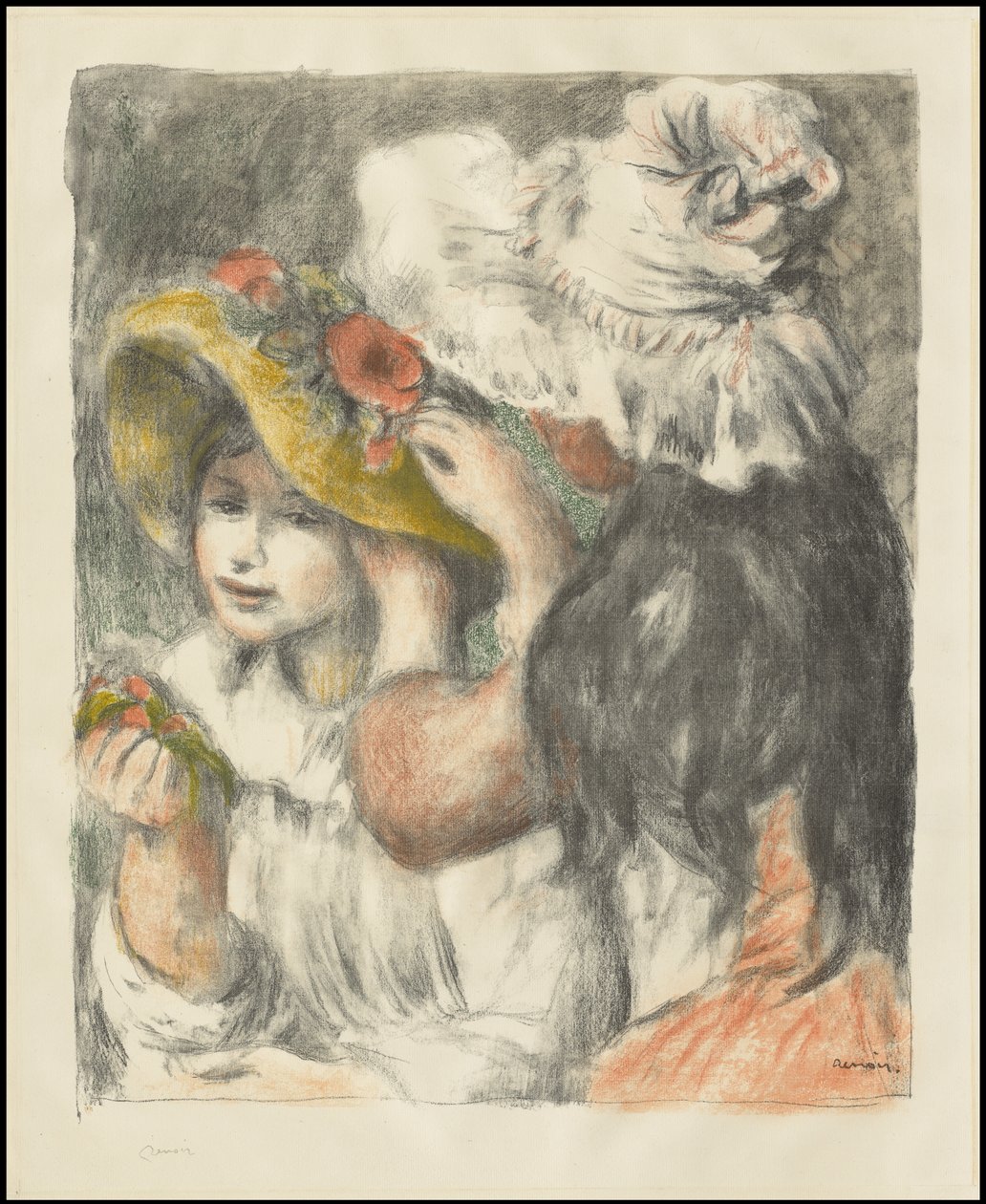 De hoed vastpinnen: Tweede plaat, ca. 1898 door Pierre Auguste Renoir