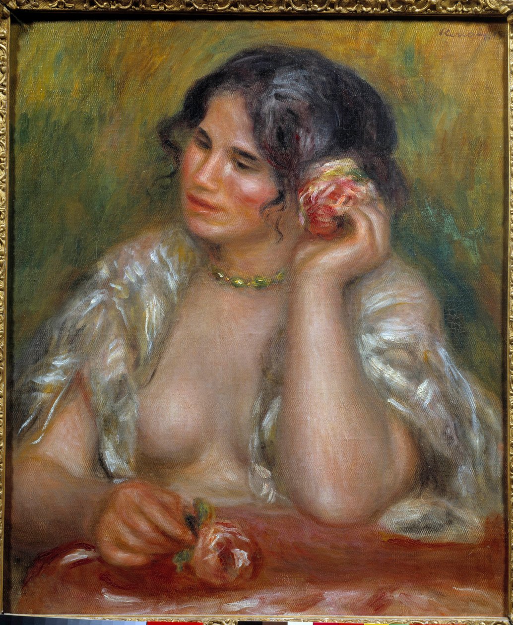 Portret van Gabrielle met de roos (1878-1959). Schilderij door Pierre Auguste Renoir (1841-1919) door Pierre Auguste Renoir