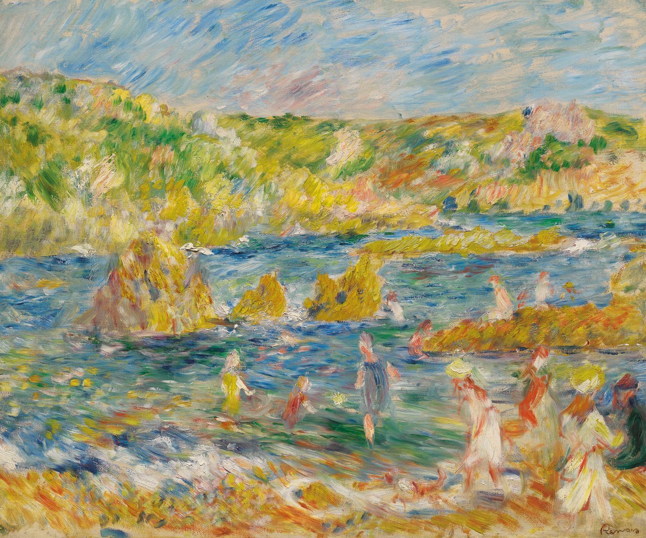 Rotsen van Guernesey met personages Strand bij Guernesey, 1883 door Pierre Auguste Renoir