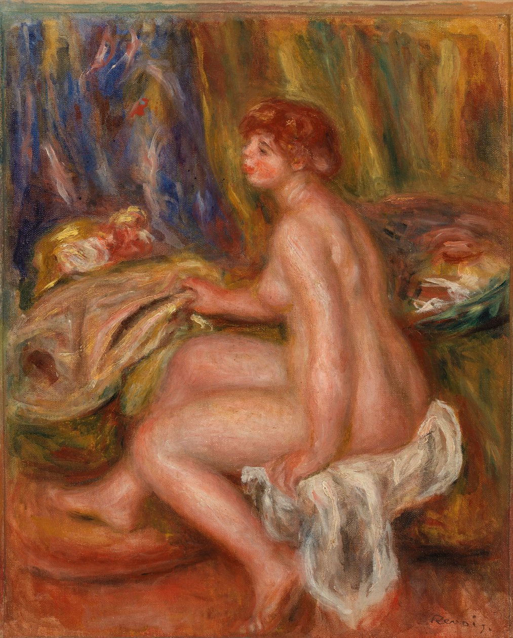 Zittende vrouwelijke naakt, zijaanzicht door Pierre Auguste Renoir
