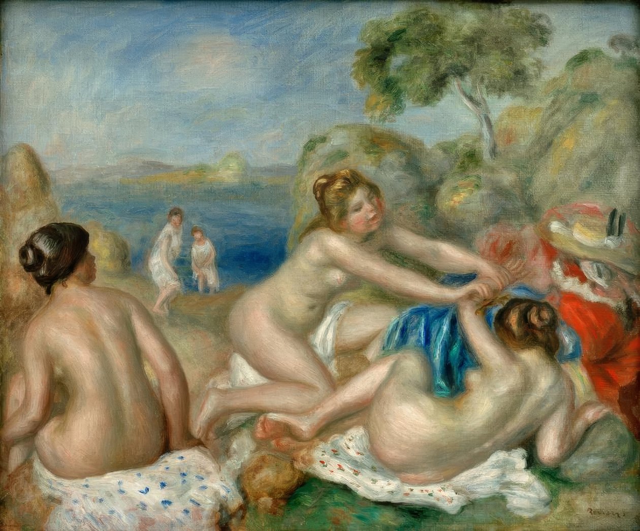 Drie Baders met een Krab door Pierre Auguste Renoir