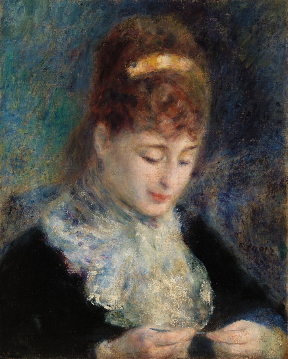 Vrouw die Haakt door Pierre Auguste Renoir