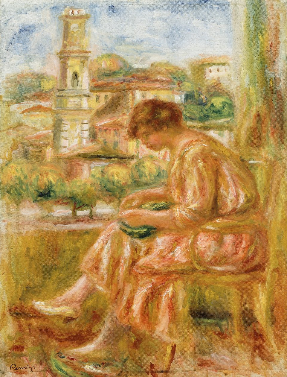 Vrouw bij het Raam met Uitzicht op Oud Nice door Pierre Auguste Renoir