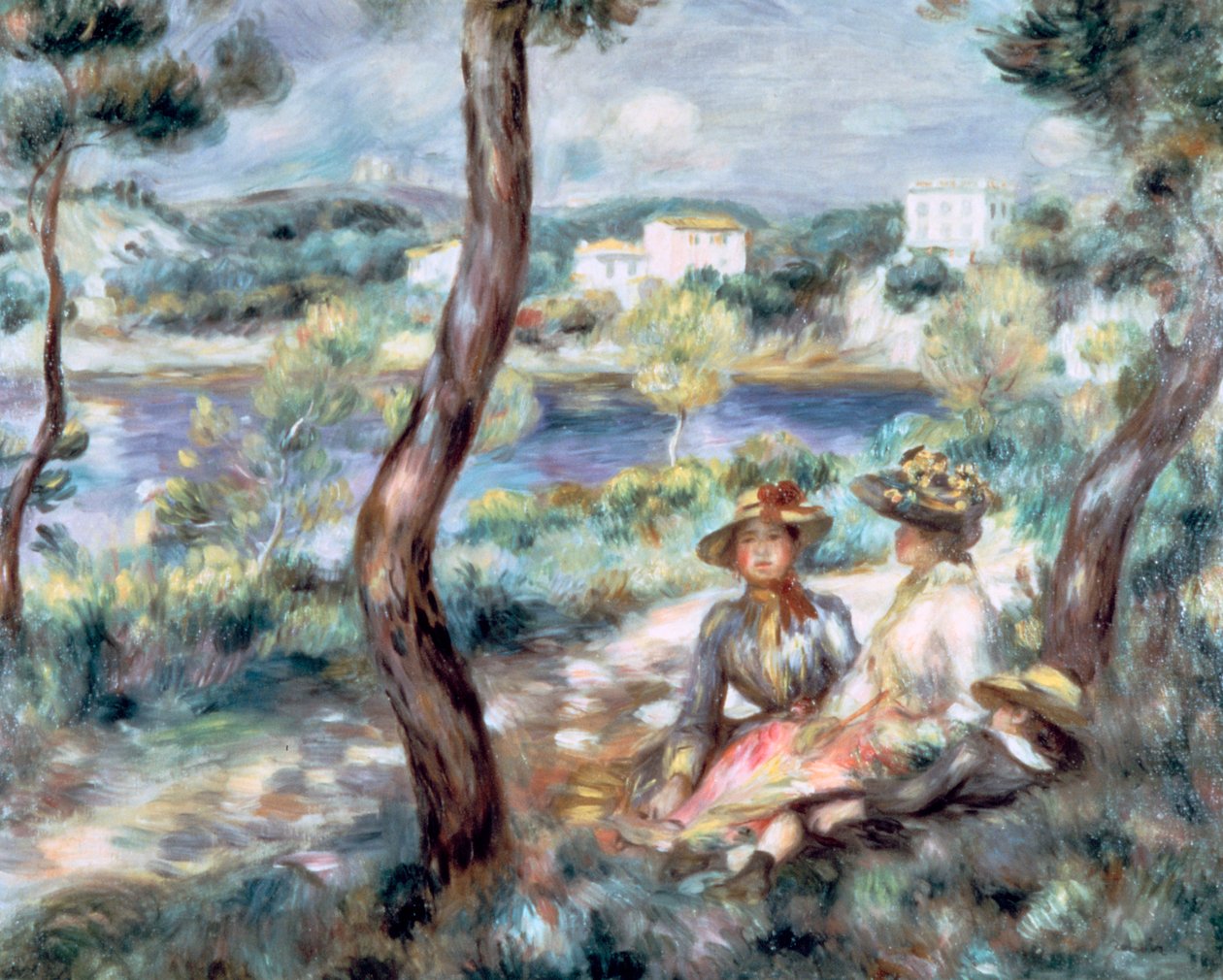 Jong meisje en jongen in een landschap door Pierre Auguste Renoir