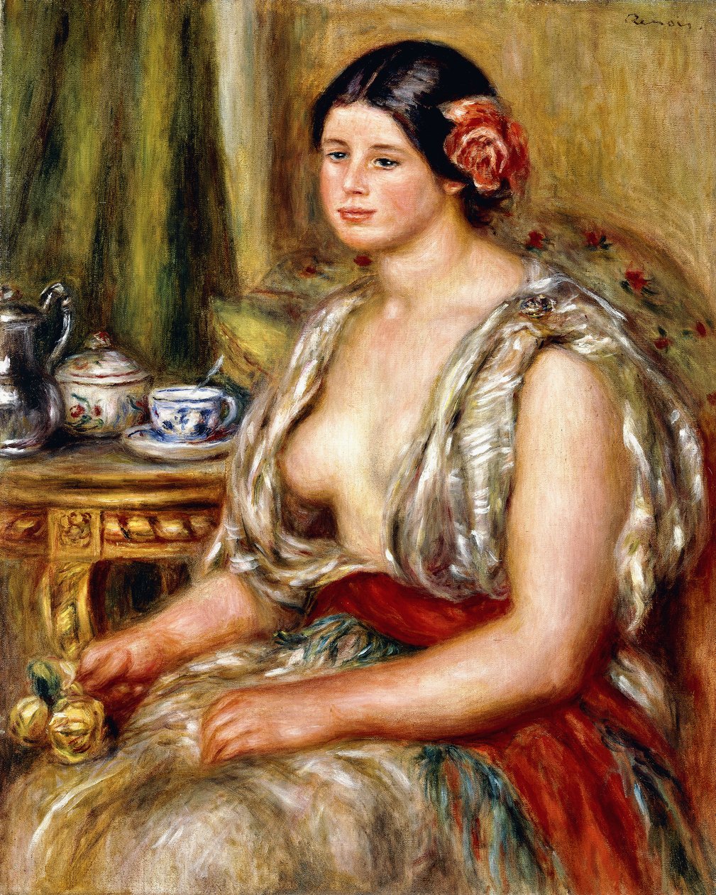 Jong meisje zittend in oosterse kleding, 1905 door Pierre Auguste Renoir