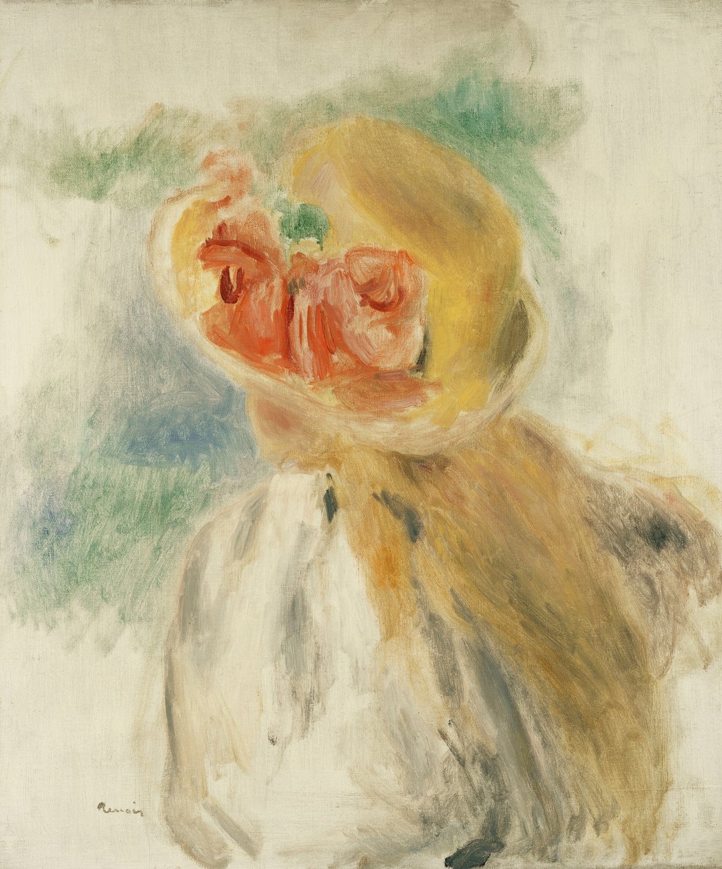 Jong Meisje met Bloemen in haar Hoed door Pierre Auguste Renoir