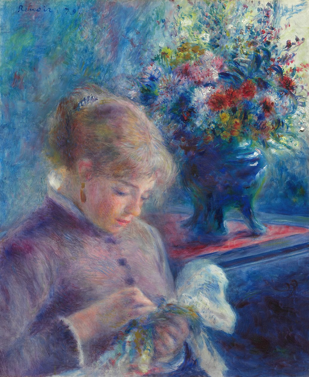 Jonge Vrouw die Naait door Pierre Auguste Renoir