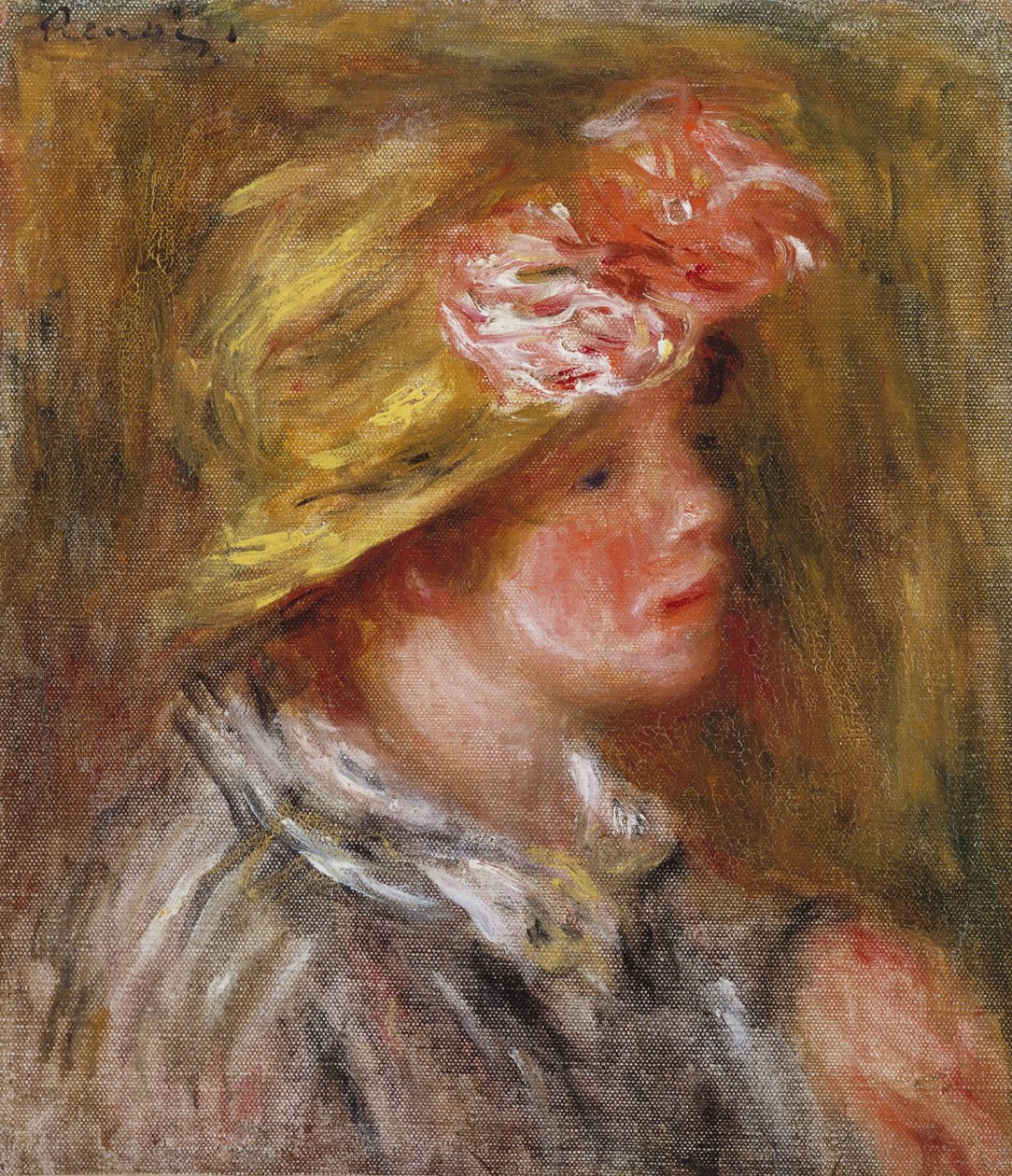 Jonge vrouw met een bloemrijke hoed door Pierre Auguste Renoir