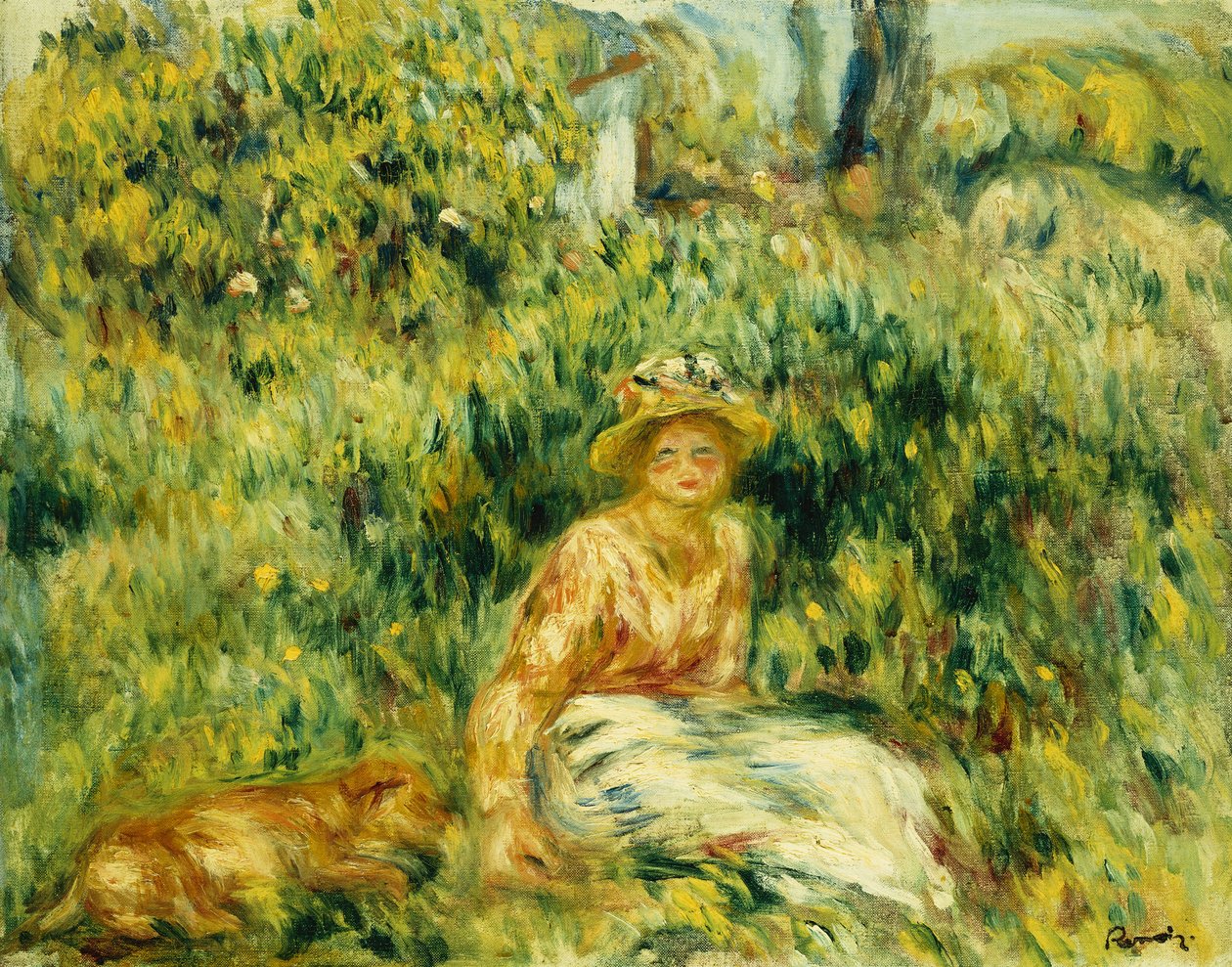 Jonge vrouw in een tuin door Pierre Auguste Renoir