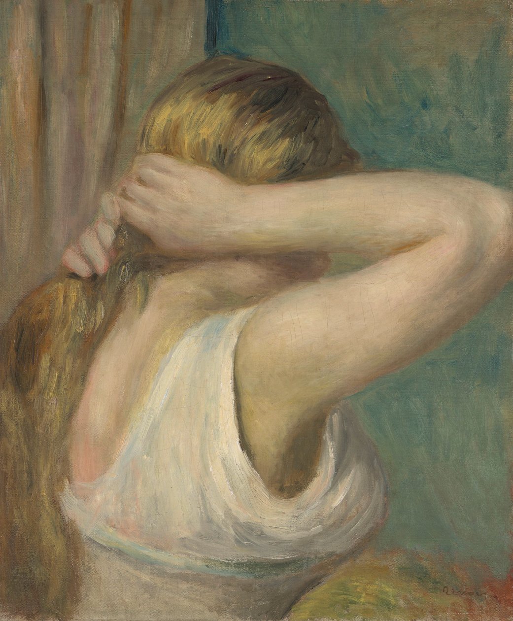 Jong meisje met opgeheven armen, c.1895 (olieverf op doek) door Pierre Auguste Renoir