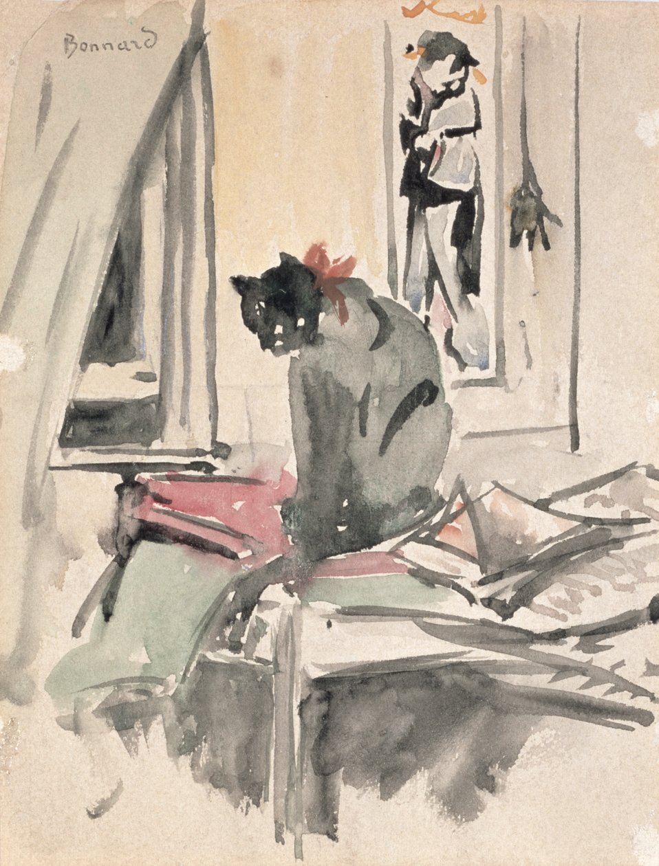Kat Zittend bij een Raam door Pierre Bonnard