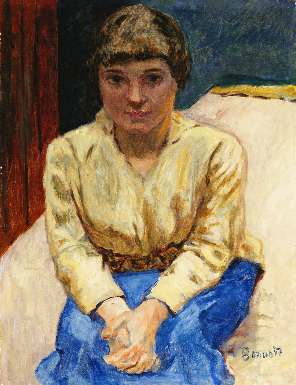 Zittend meisje met gekruiste handen door Pierre Bonnard