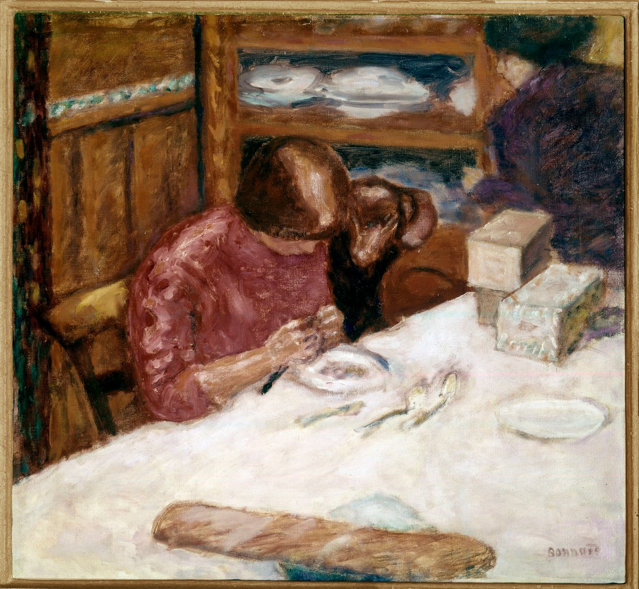 Interieur Vrouw bezig met huishoudelijke taken door Pierre Bonnard