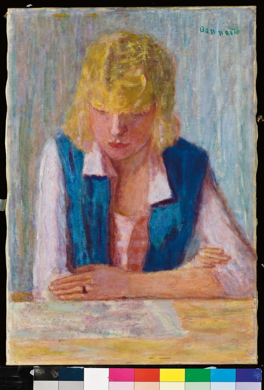 La Blonde au gilet bleu door Pierre Bonnard
