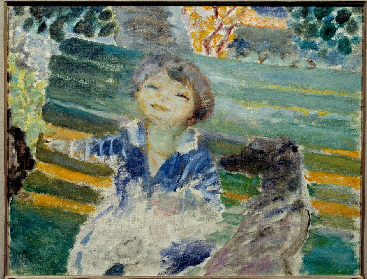 Klein meisje met de hond Schilderij door Pierre Bonnard (1867-1947) 1930 Privécollectie door Pierre Bonnard