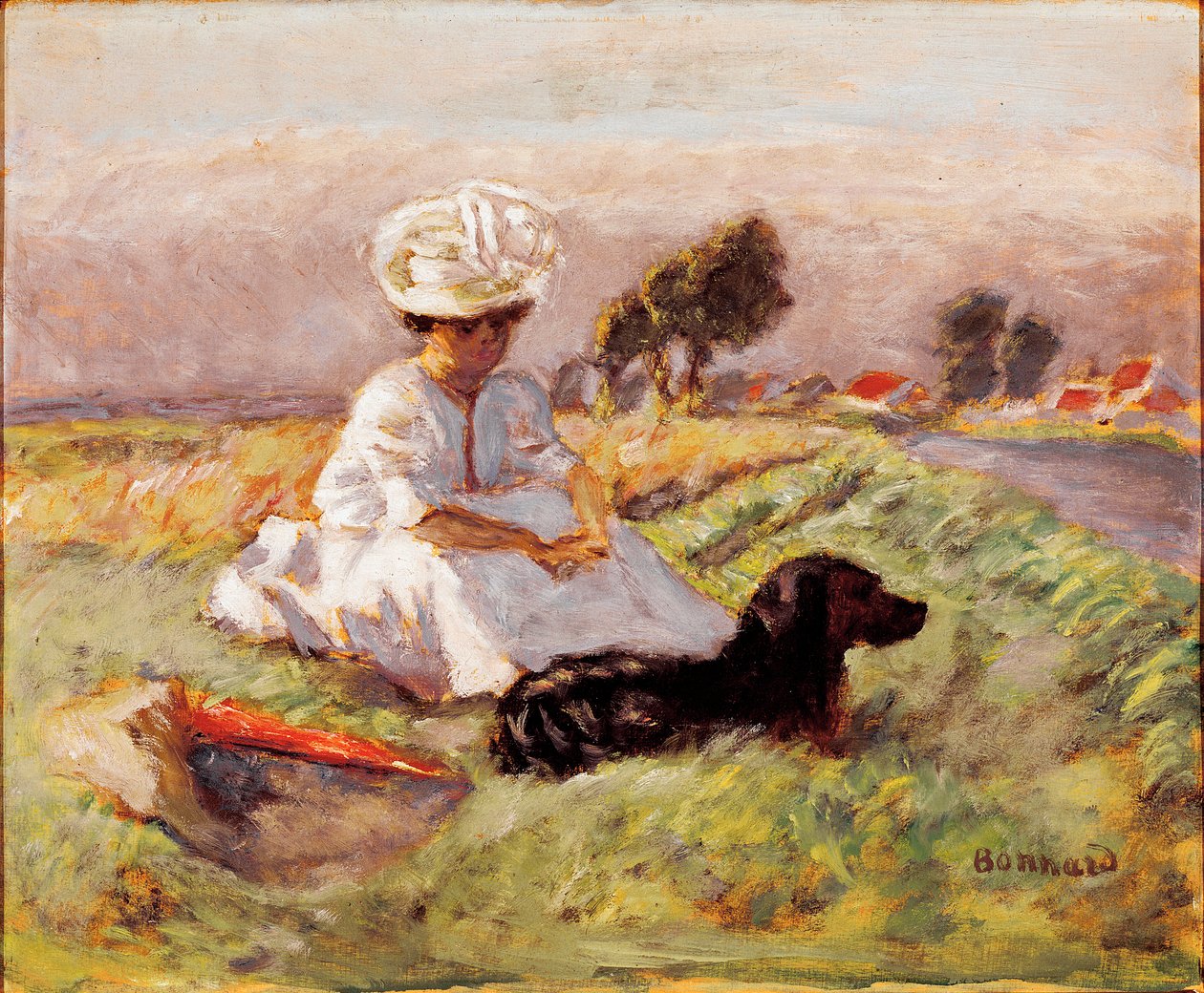 Madame Bonnard, de vrouw van de schilder zit in de clash met haar hond door Pierre Bonnard