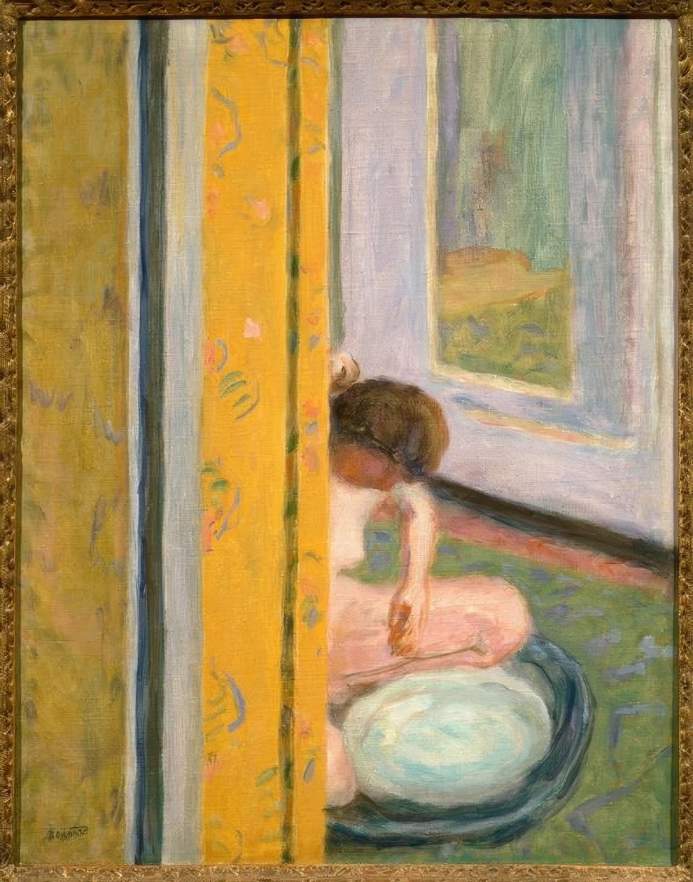 Naakt bij het gele gordijn door Pierre Bonnard