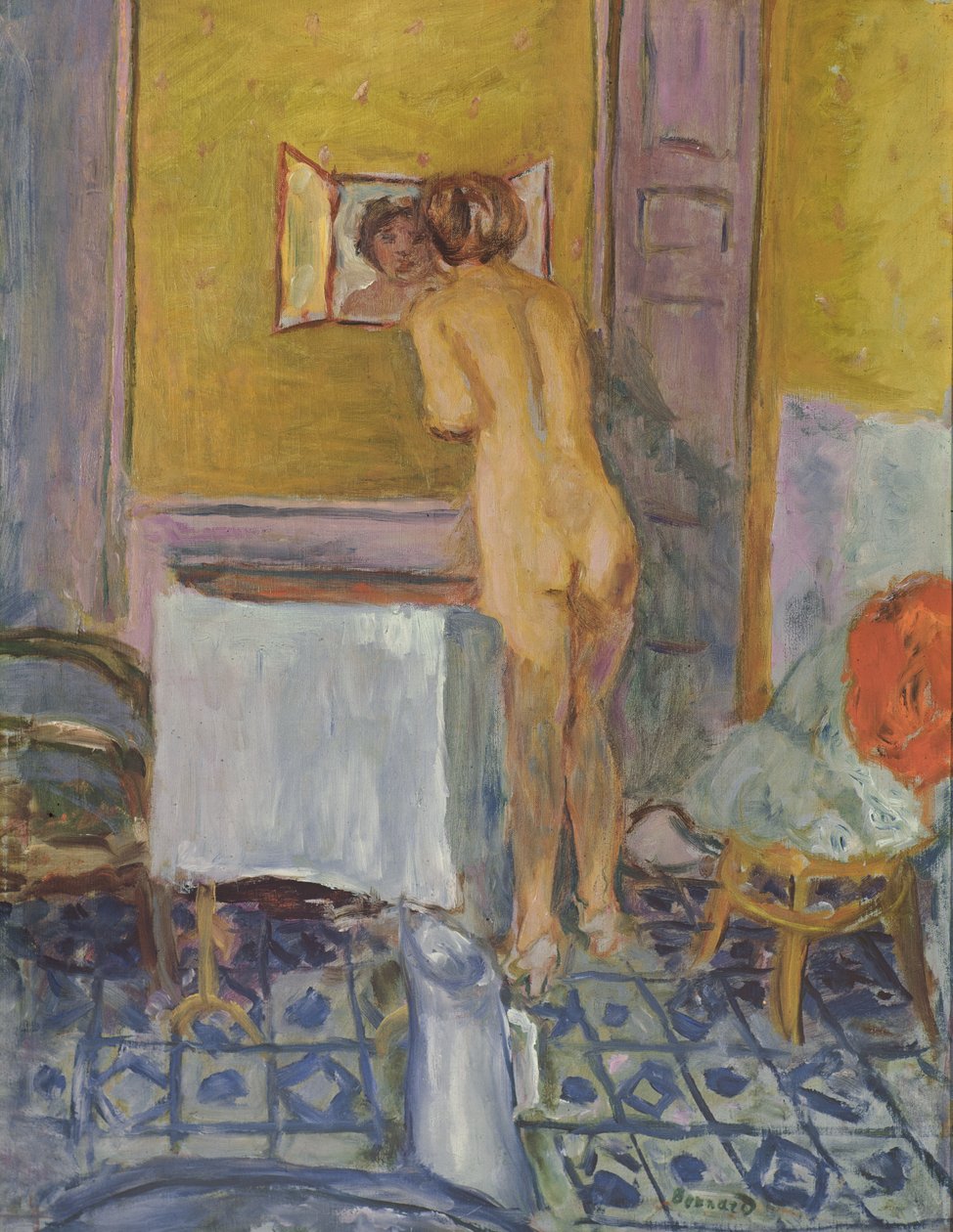 Naakt met rode doek (Naakt bij haar toilet) door Pierre Bonnard