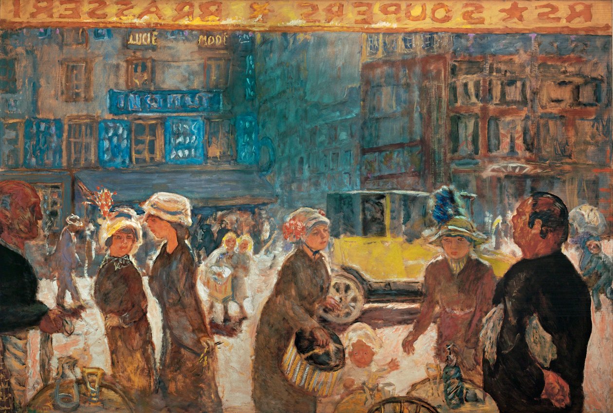 Straatbeeld in Parijs met Taxi (schilderij op doek) door Pierre Bonnard