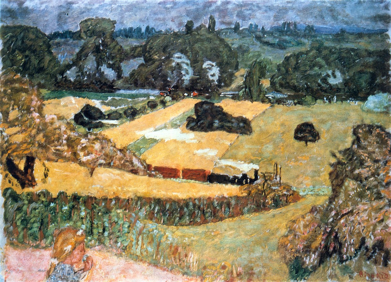 Trein en Bardes, landschap met een goederentrein, 1909 door Pierre Bonnard