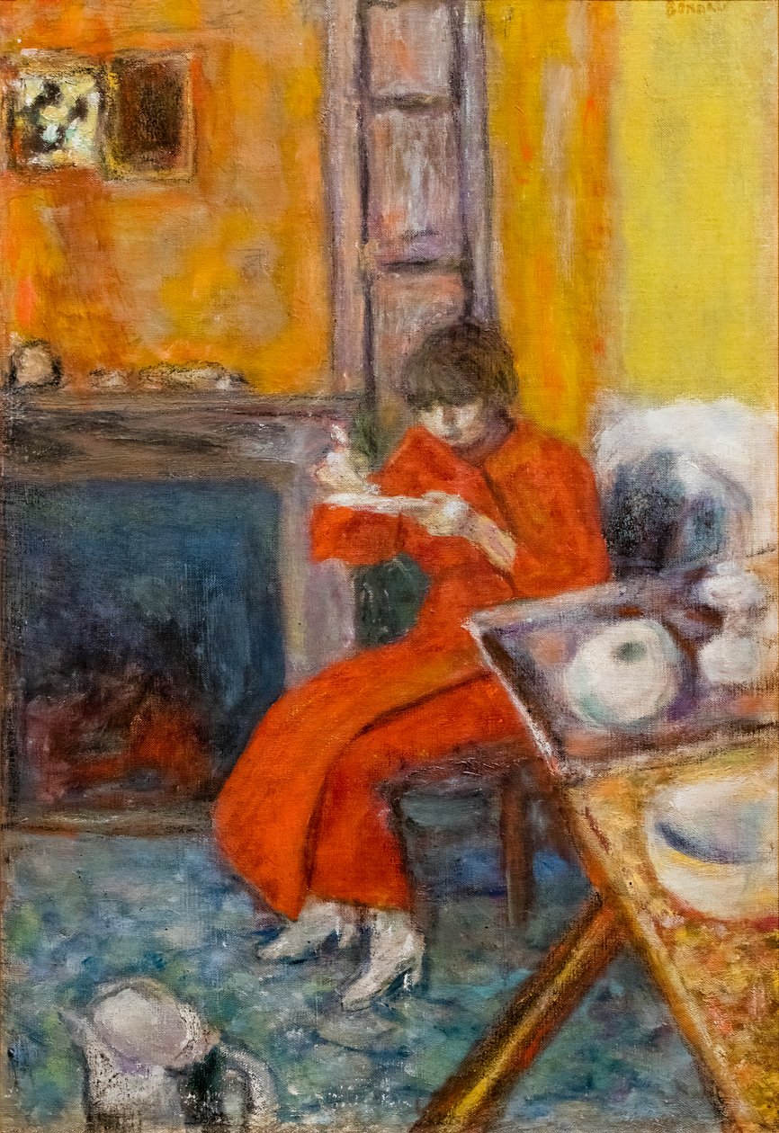 Vrouw in een rode badjas door Pierre Bonnard