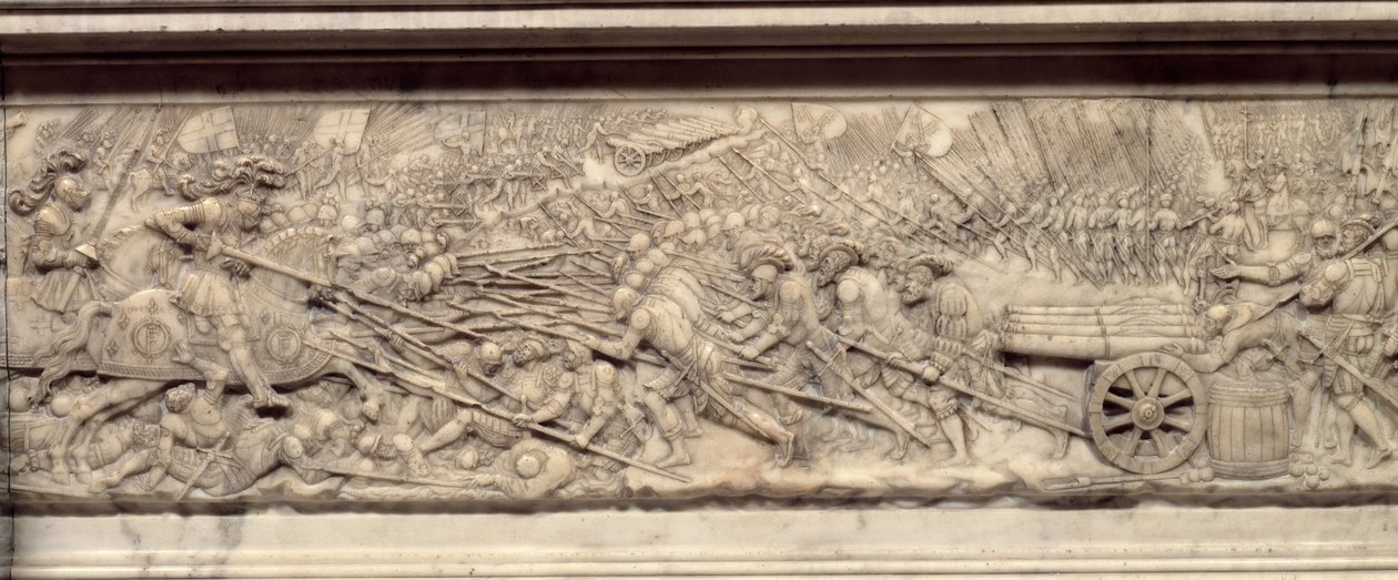 De Slag bij Marignan in 1515. Graf van het hart van de koning van Frankrijk François I (1494-1547): Laag reliëf door Pierre Bontemps (circa 1507-1568) door Pierre Bontemps