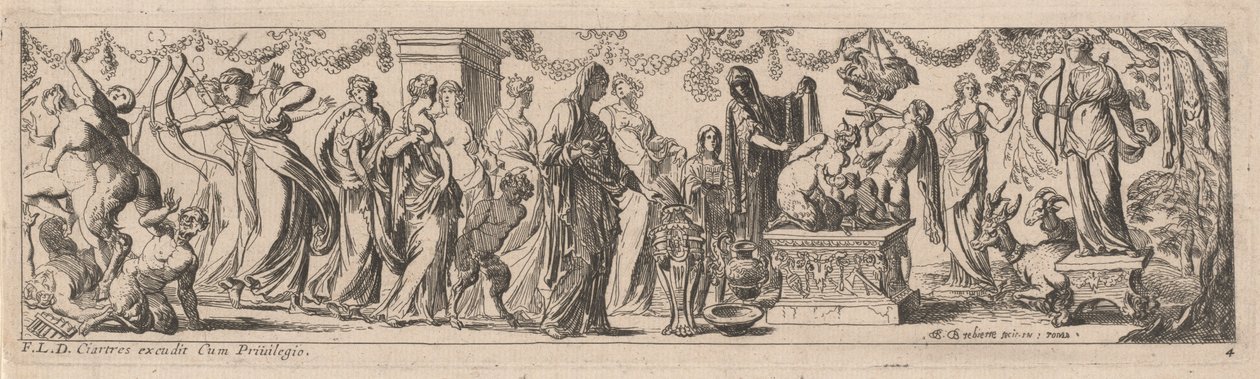 Vrouwelijke sater met kinderen op een altaar door Pierre Brebiette