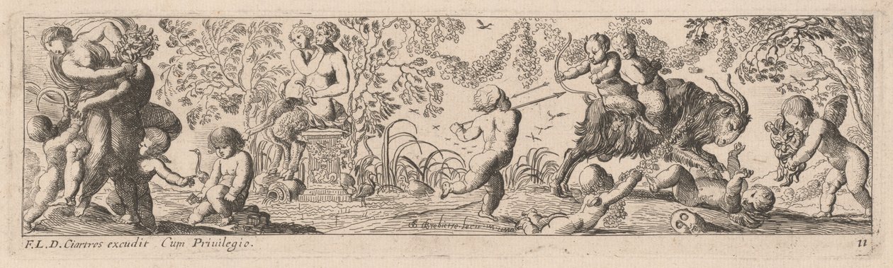 Putti en Satyrs Schieten Pijlen door Pierre Brebiette