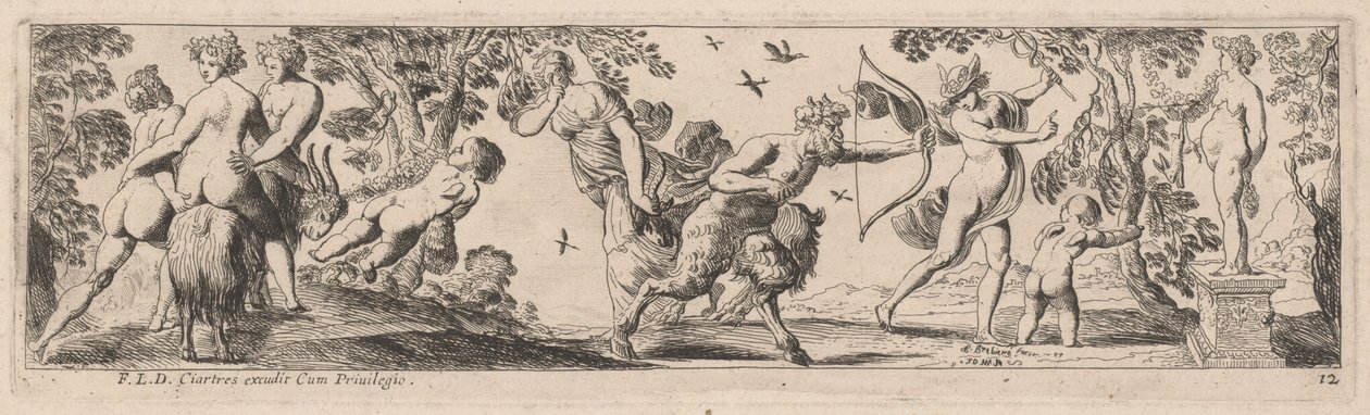 Satyr en Mercurius schieten op een standbeeld door Pierre Brebiette