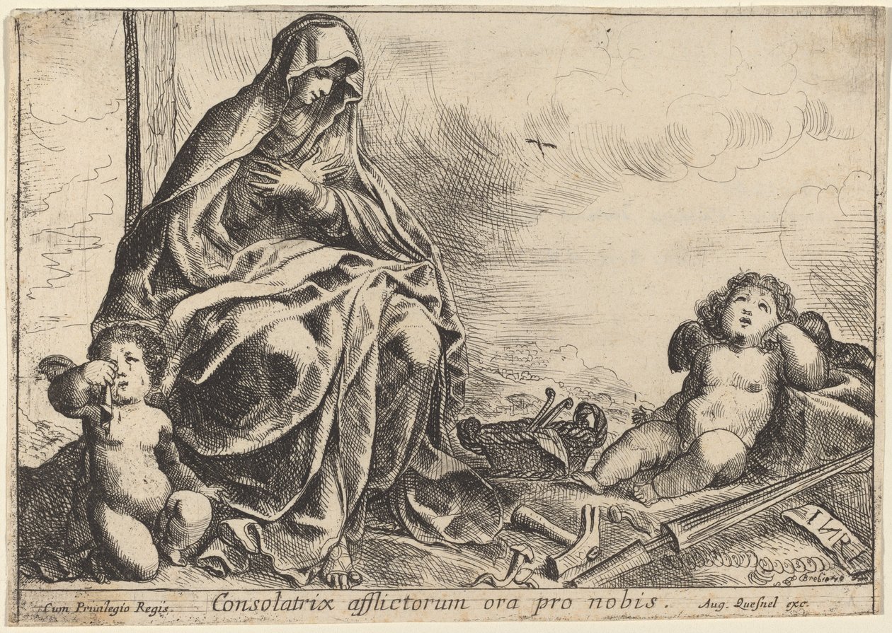Maagd buigend voor de instrumenten van de Passie door Pierre Brebiette