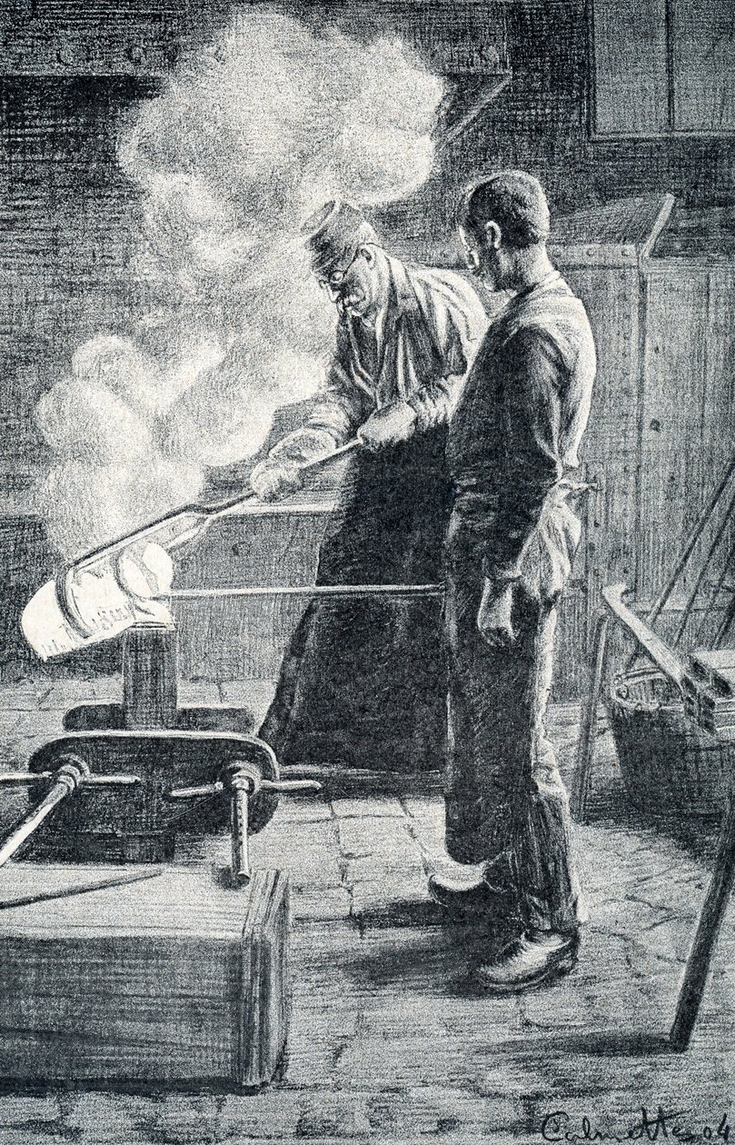 Fabricage van bestek: gietblok in een mal door Pierre Calmettes