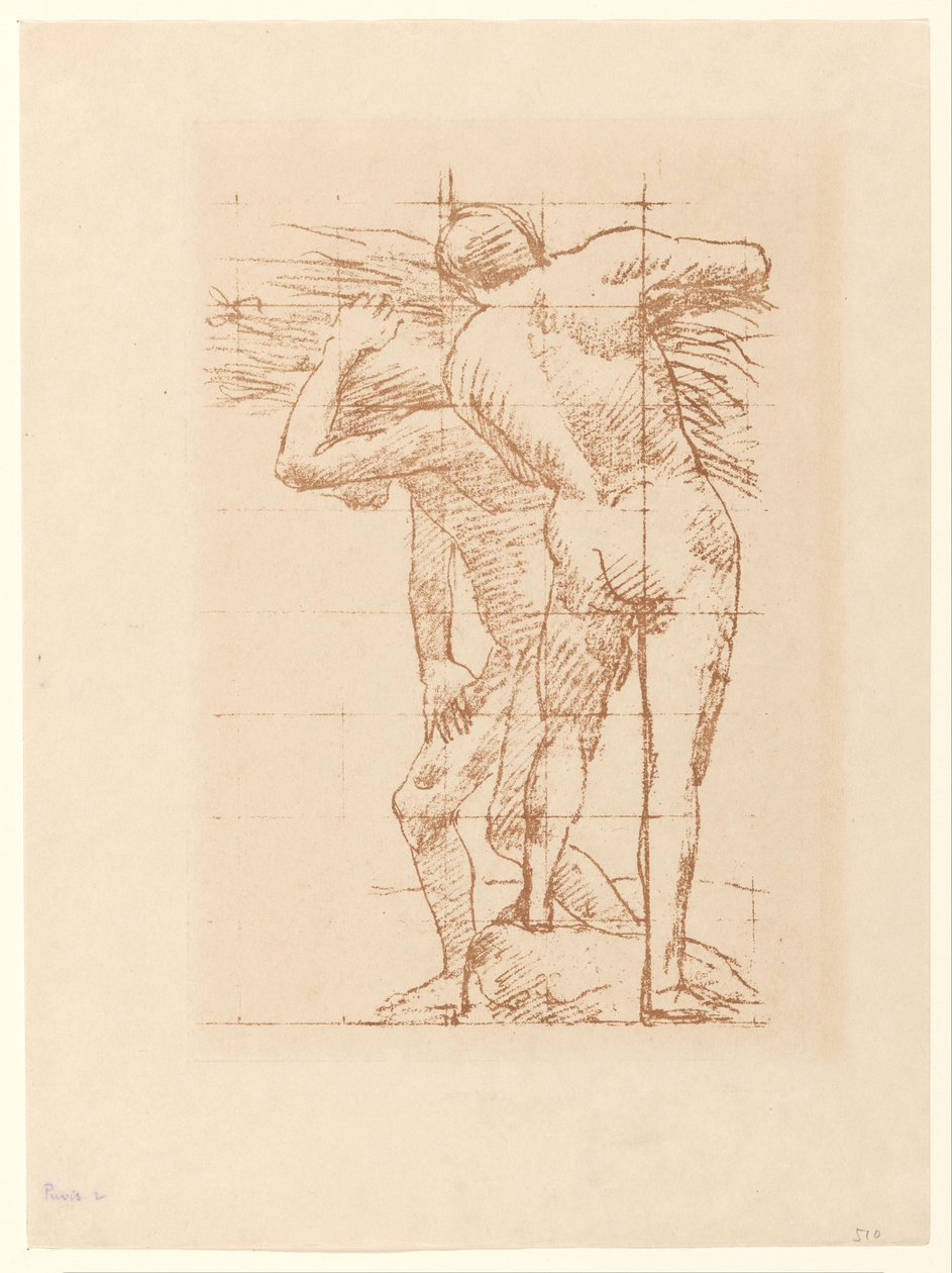 Studie van twee naakte mannen met een bos stro door Pierre Cécile Puvis de Chavannes