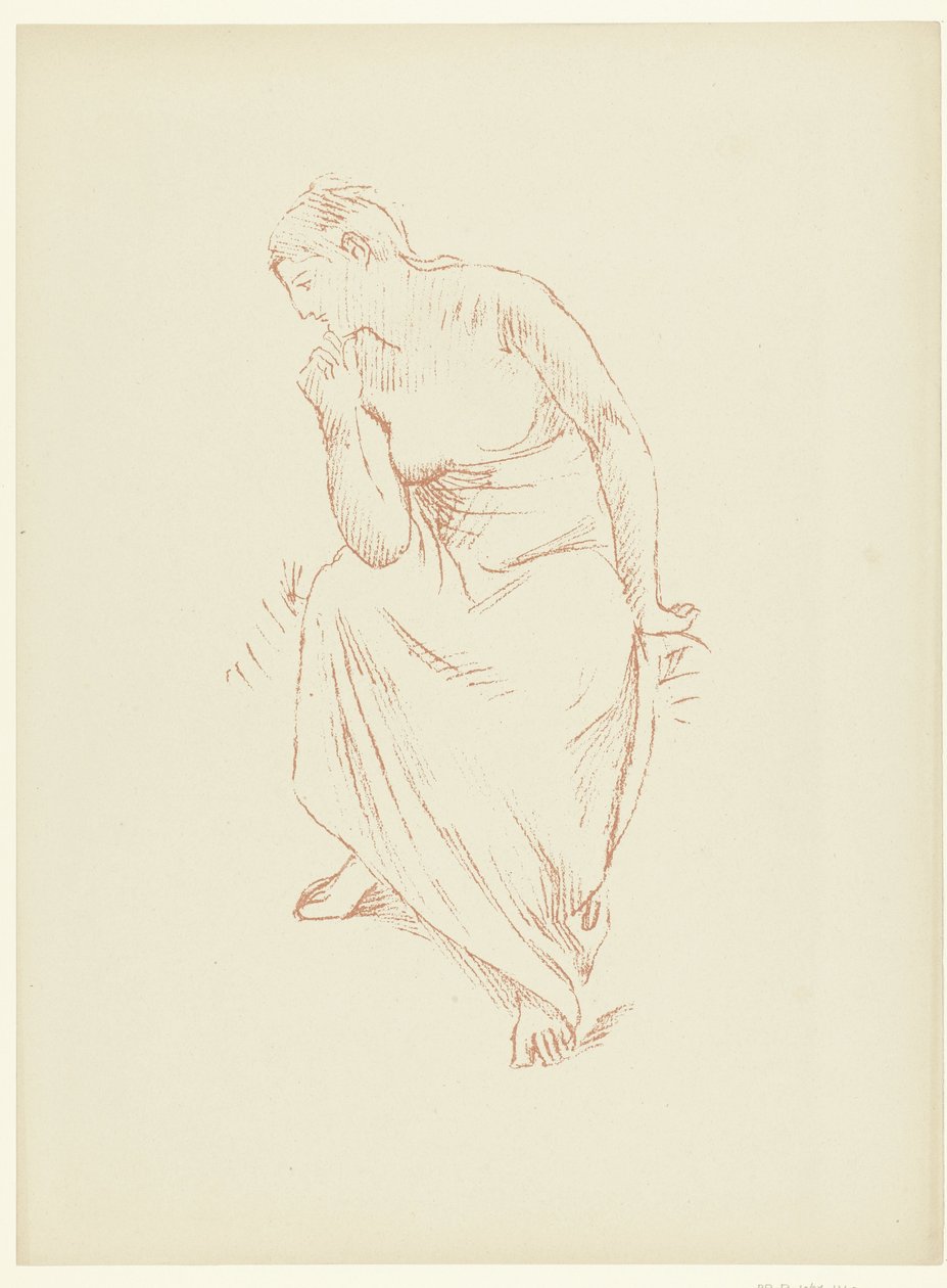 Zittende halfnaakte vrouw door Pierre Cécile Puvis de Chavannes