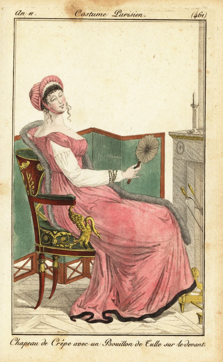 Vrouw zittend op een Empire stoel in een salon, Parijs door Pierre Charles Baquoy