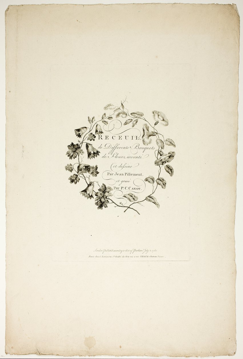 Omslag voor Verzameling van Verschillende Boeketten Bloemen, Uitgevonden en Getekend door Jean Pillement en Gegraveerd door P. C. Canot door Pierre Charles Canot