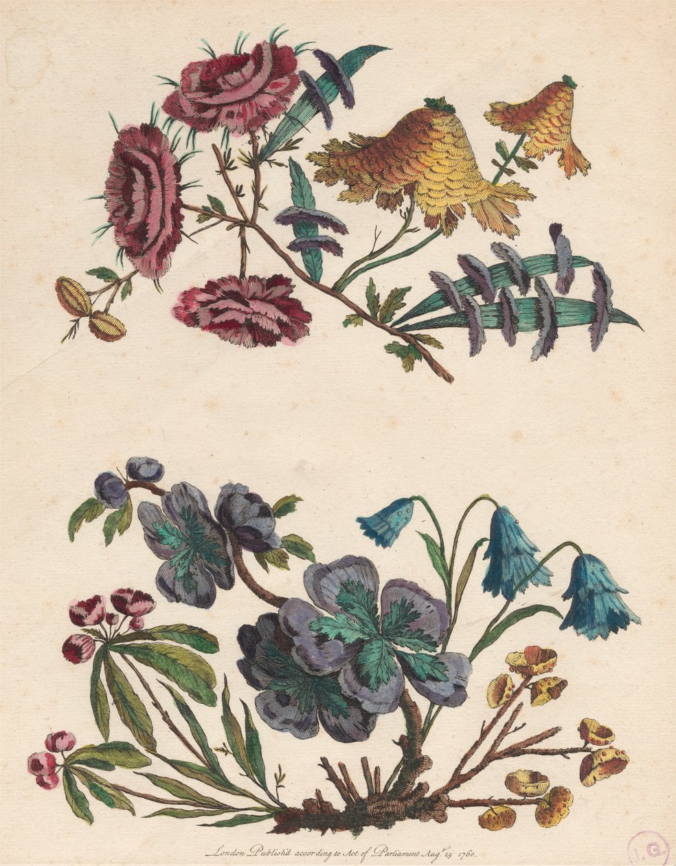 Twee Takken van Denkbeeldige Bloemen door Pierre-Charles Canot