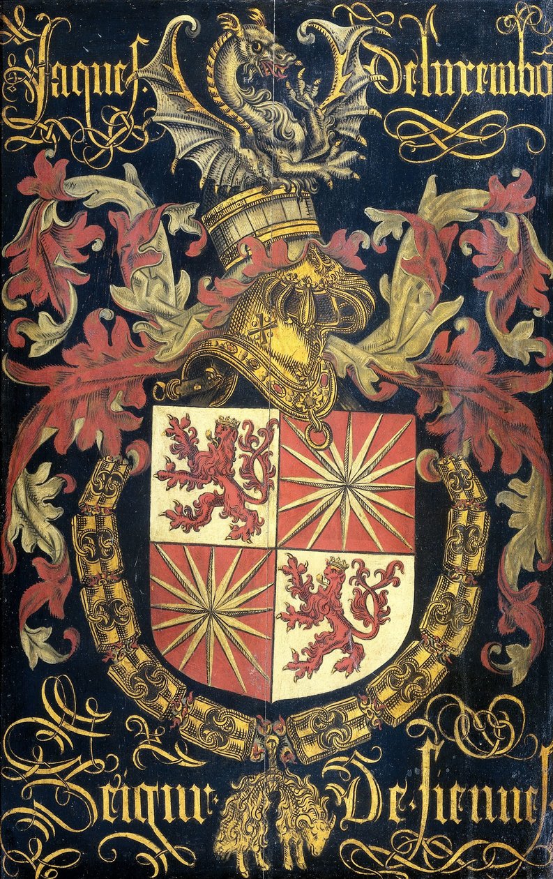 Schild van Jacob van Luxemburg (na 1441-88), heer van Fiennes, als ridder van de Orde van het Gulden Vlies door Pierre Coustain (attributed to)