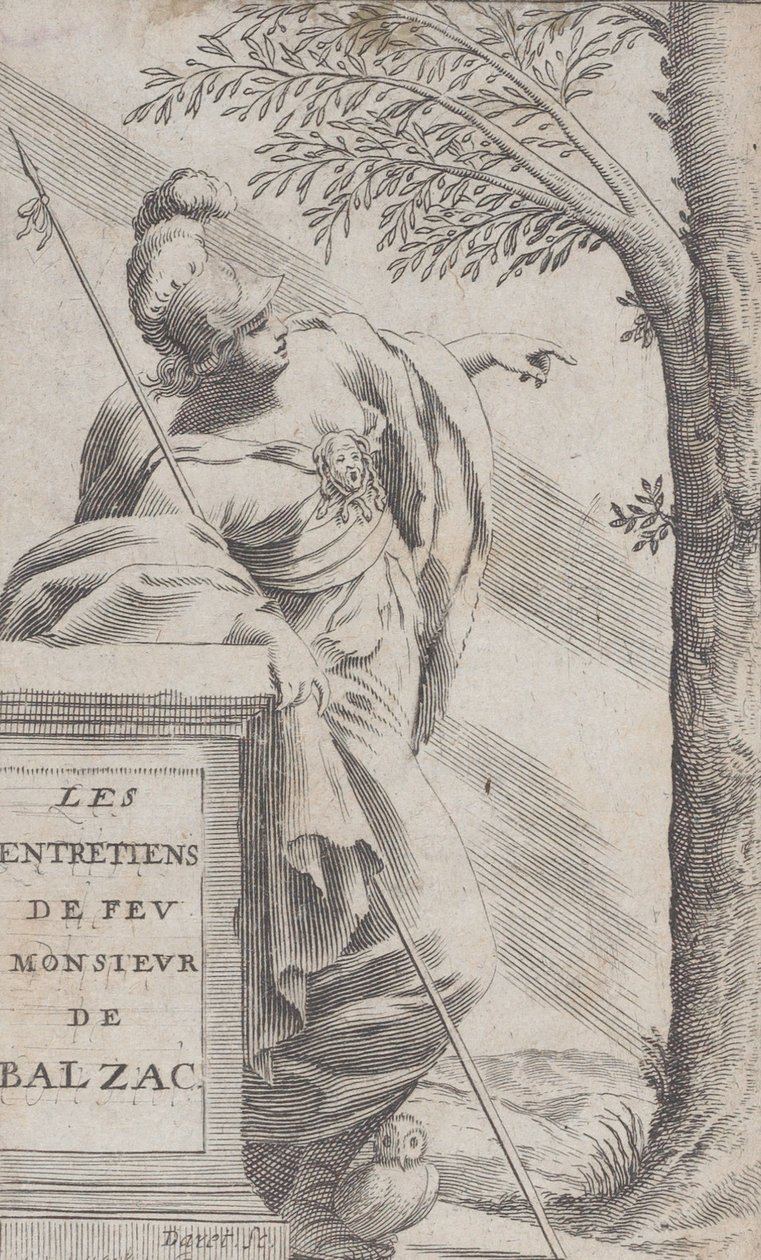 Frontispice, uit Interviews met de overleden Mr. Balzac Les Entretiens de Feu Monsieur d..., 1660 door Pierre Daret