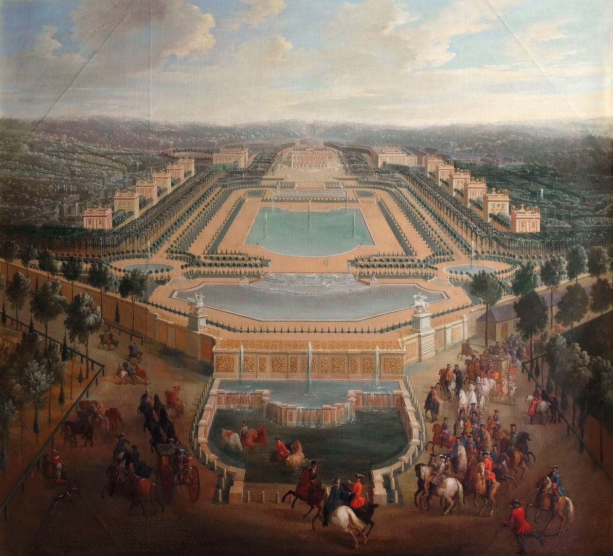 Algemeen uitzicht op het kasteel en de paviljoens in Marly door Pierre Denis II Martin