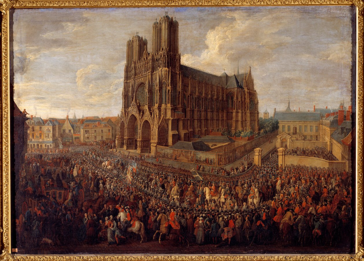 Cavalcade leidt Lodewijk XV naar de Abdij Saint Remy van Reims, 26 oktober 1722 door Pierre Denis Martin