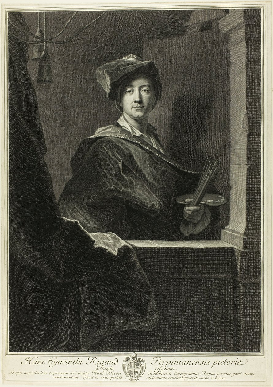 Portret van Hyacinthe Rigaud door Pierre Drevet