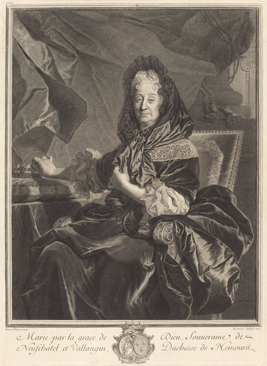 Hertogin van Nemours door Pierre Drevet after Hyacinthe Rigaud