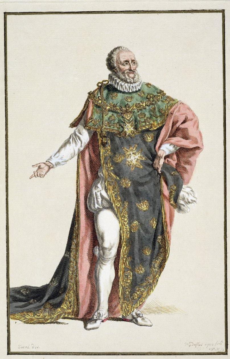 Henri IV (1553-1610) koning van Frankrijk, uit Receuil des Estampes, representant les Rangs et les Dignites, suivant le Costume de toutes les Nations existantes, gepubliceerd 1780 door Pierre Duflos